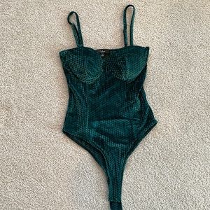 Flirty Feelings Emerald Green Velvet Bustier Bodysuit